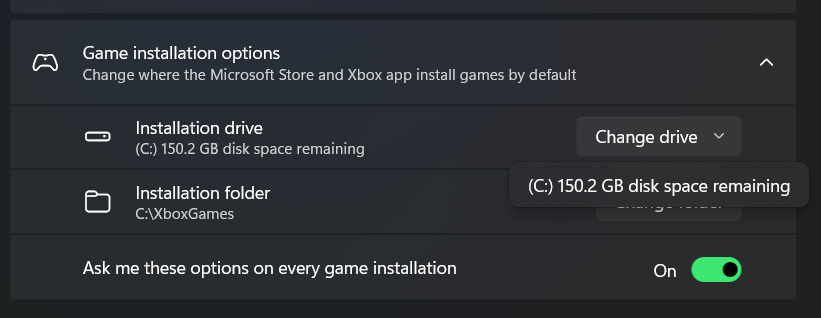 Can&rsquo;t change game installation drive in Microsoft store 