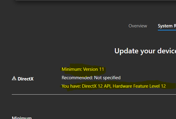 Requires DirectX 9 when i have DirectX12 - Microsoft Community