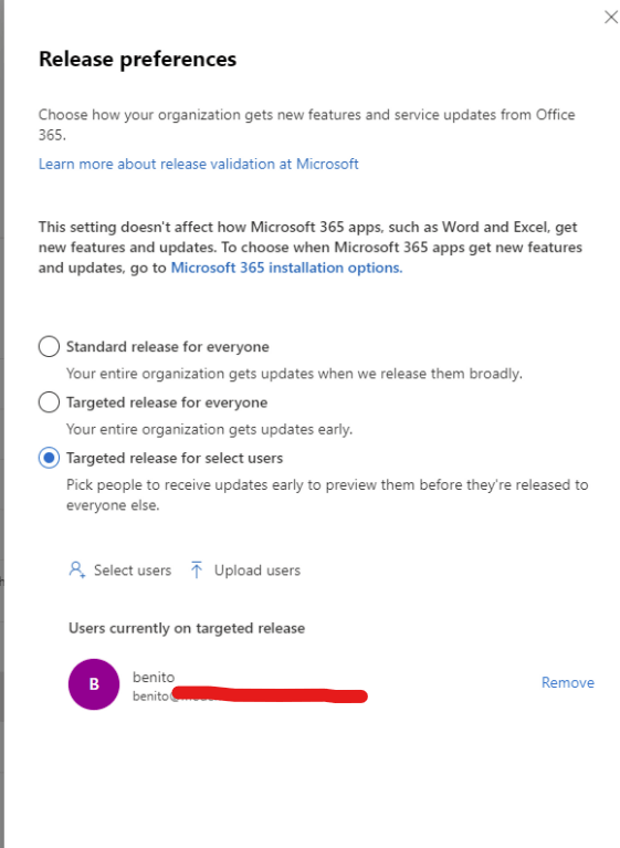 Set up the Standard or Targeted release options - Microsoft 365 admin