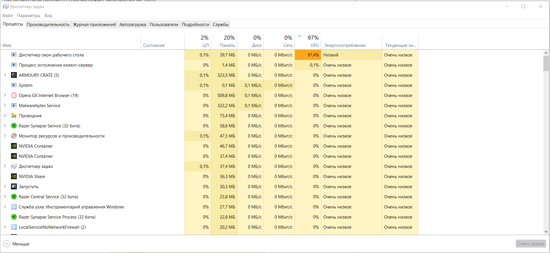 Диспетчер рабочего стола грузит видеокарту. DWM грузит GPU на 100 win 11.