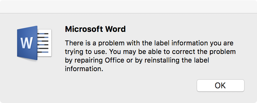 Word 2016 Mac - Cannot Create Labels - Microsoft Community