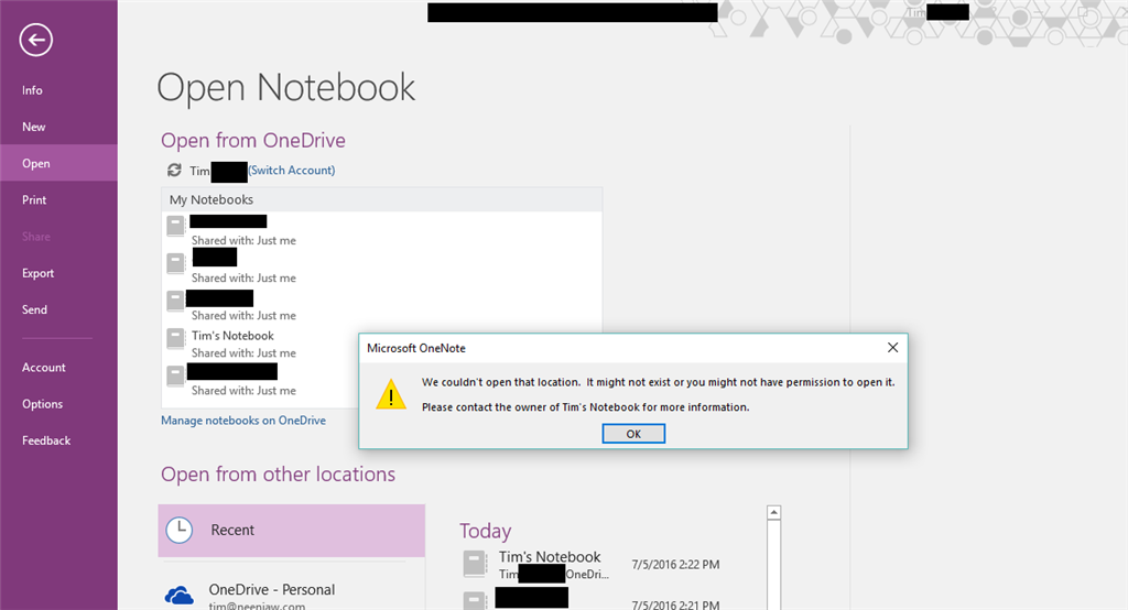 Onenote 2016 Not Syncing Saying Dont Have Permission To Open The 8921