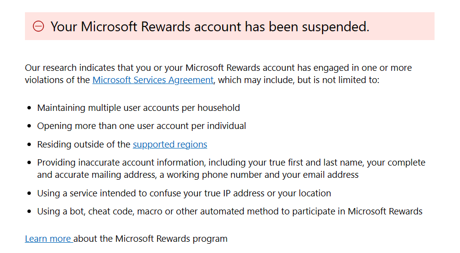 Microsoft Rewards Account Suspended Problem Solve