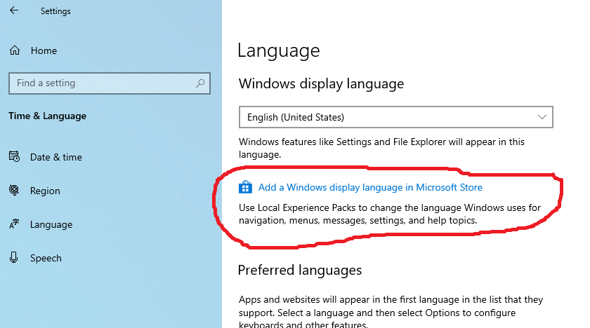 how to change language microsoft store