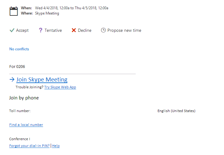 Skype meeting details not showing in Outlook calendar/Email Microsoft