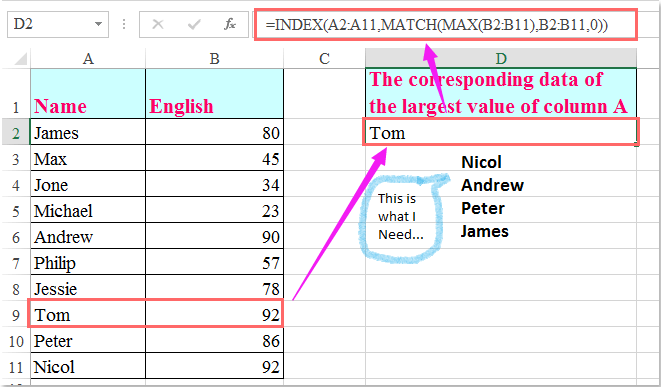 How to display the adjacent cell values based on the two equal or