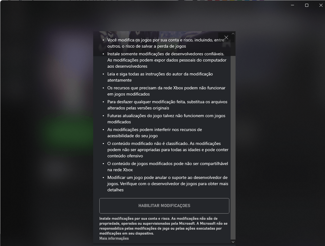 Não consigo Habilitar MODs no GamePass - Microsoft Community