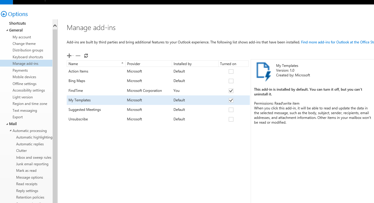 OWA My Templates addin missing in Manage my Addins Microsoft Community