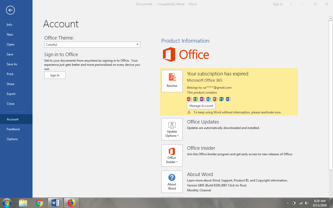 Unable to sign in on the Desktop Office 365 app. The app asked for