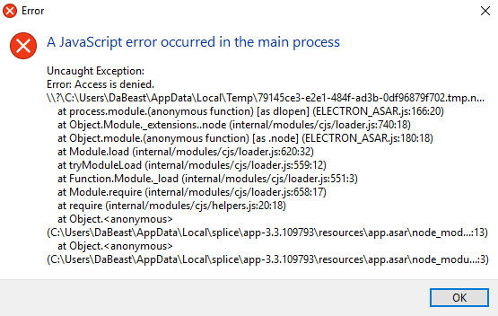 A javascript error occurred in the main process как исправить скайп