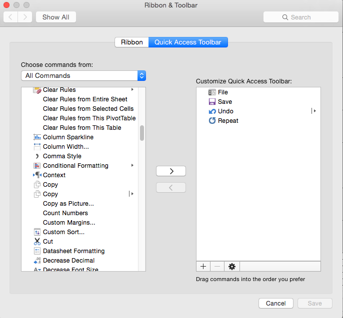 excel for mac missing features