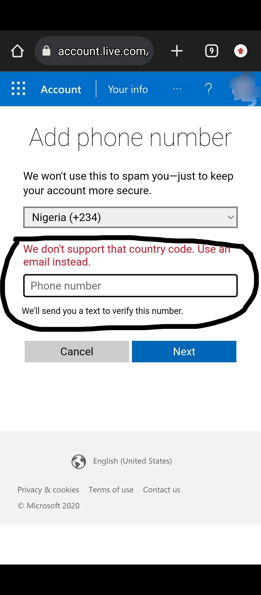 WHY MICROSOFT DID NOT SUPPORT MY COUNTRY CODE (+234) WHEN I TRIED TO -  Microsoft Community