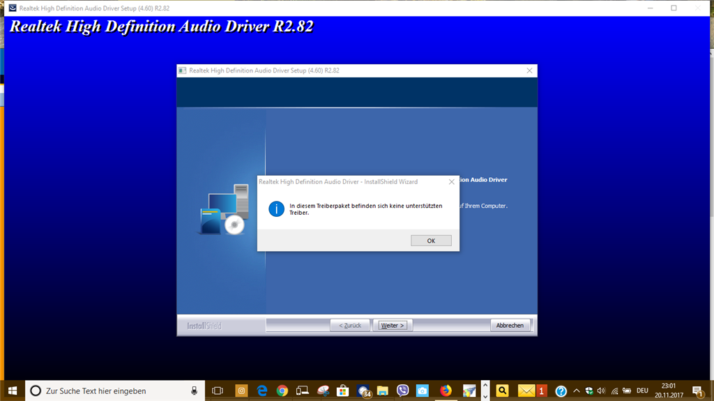 Realtek High Definition in der Build 17035 REDSTONE 4 funktioniert nicht und der Ton ist zu leise.