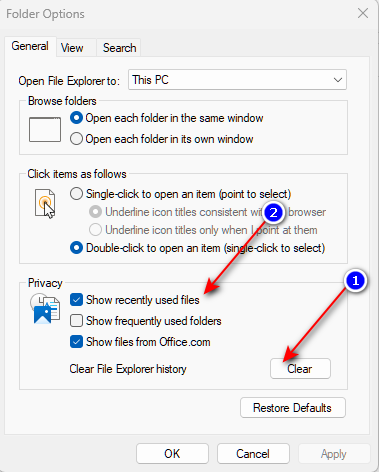 How to clear Recent Files and Folders in Windows 11/10