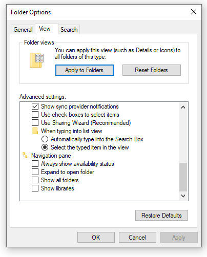 File explorer is blank. Navigation pane shows as active but drop down ...