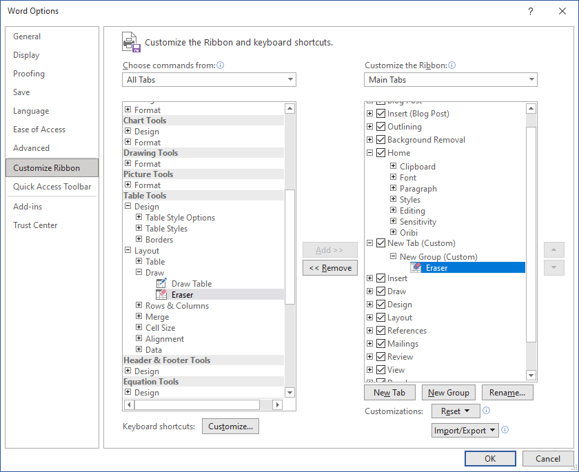 Table Eraser Option Not Available - Microsoft Community