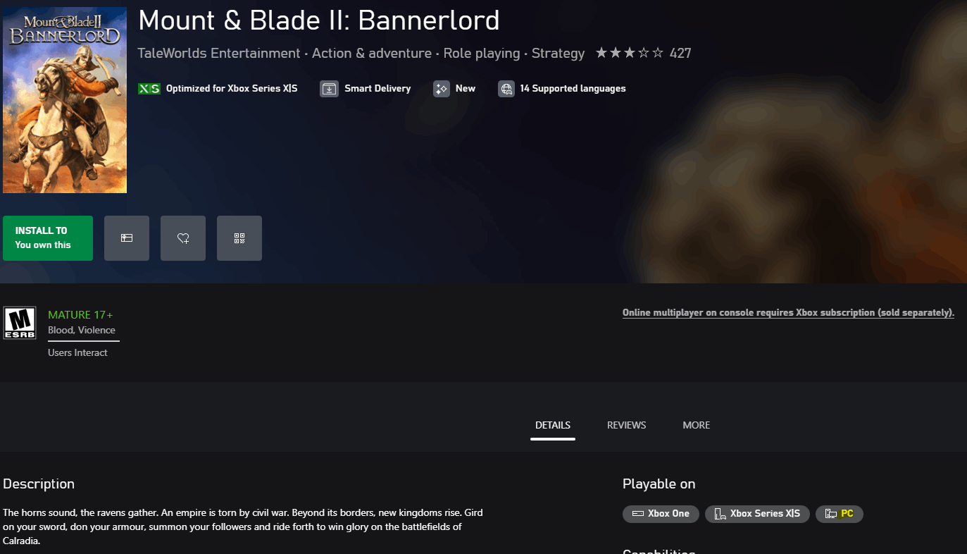 Mount and blade on sale bannerlord xbox store