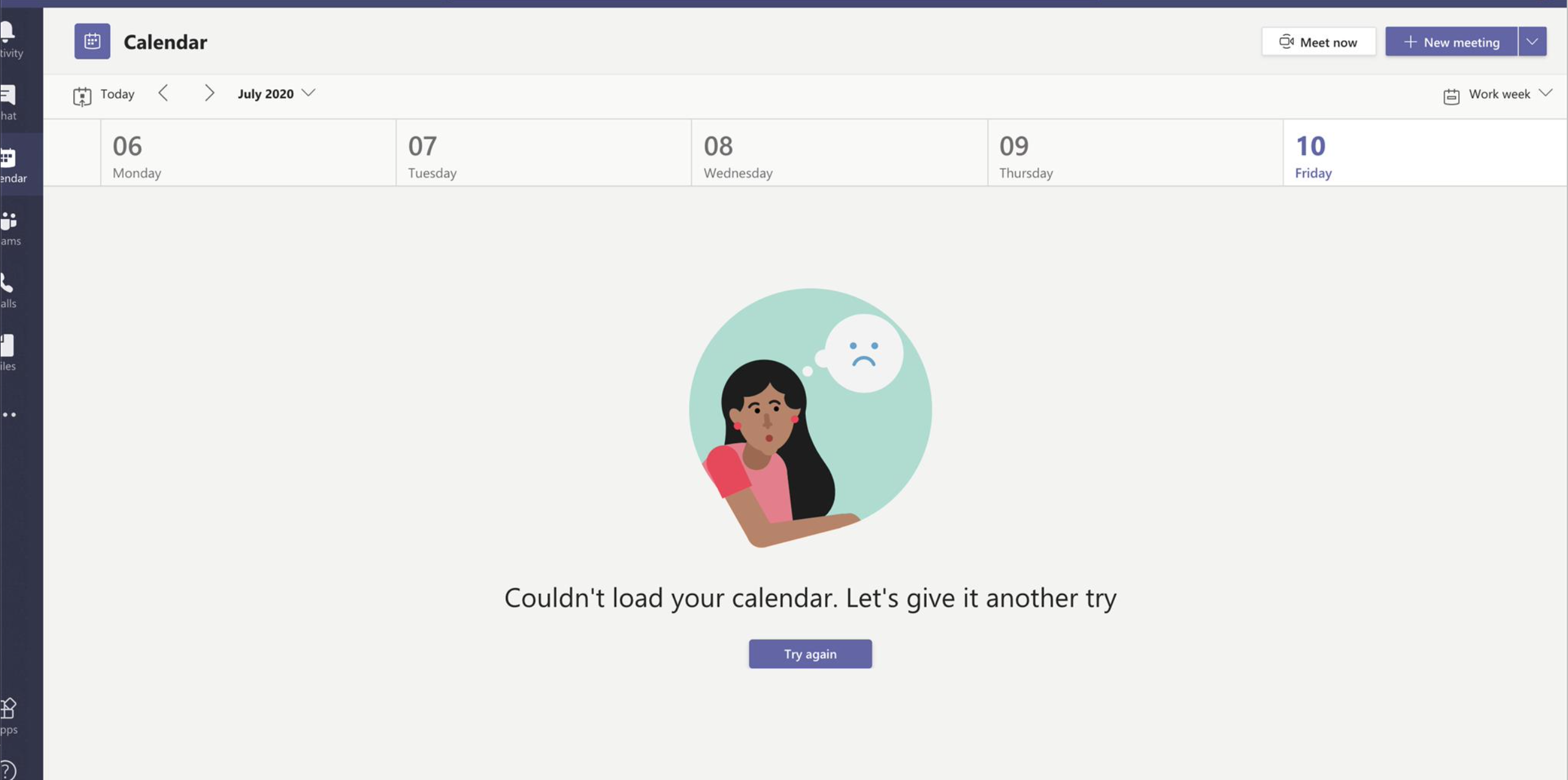 Microsoft Teams Wont Show CALENDAR tab, and Won't Load CALENDAR if