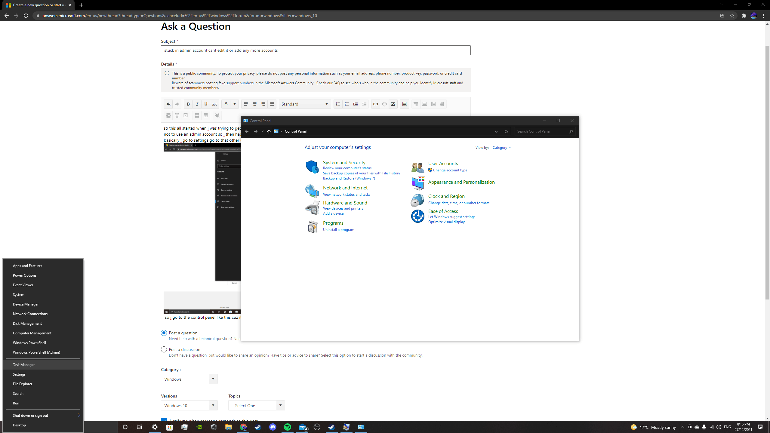 Stuck In Admin Account Cant Edit It Or Add Any More Accounts ...