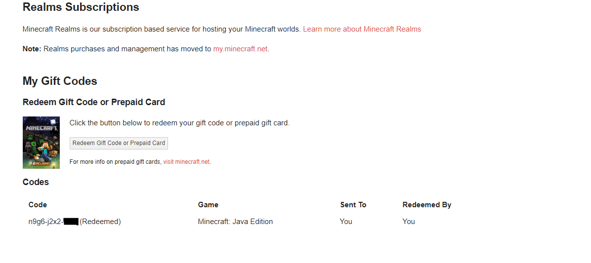 Minecraft: Java Edition Gift Code Issues FAQ