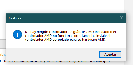 No hay ningun controlador de graficos amd instalado online o el controlador amd no funciona correctamente