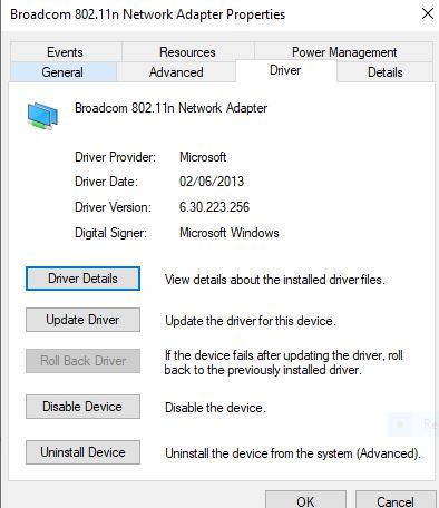 Broadcom drivers wifi windows 10