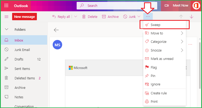 where-is-the-sweep-icon-on-outlook-microsoft-community