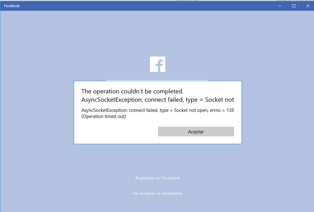 Can't connect to Facebook