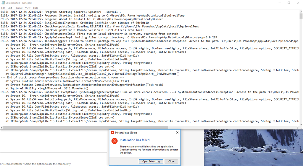 Discord Download Error Setup Log