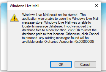 Windows Live Mail Could Not Be Started Microsoft Community