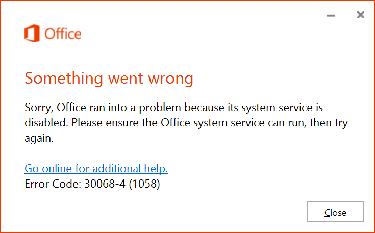 Fix Error Code 30068-4 (1058) When Installing Office 365/2021