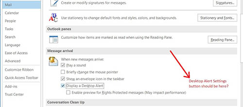 Button Desktop Alert Settings Missing On 365 S Outloook