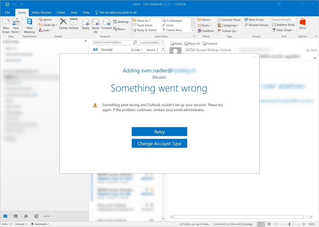 Why can't I add Exchange account to Outlook?
