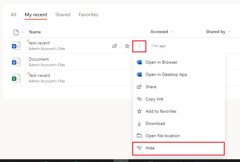 how to delete recently opened files in microsoft 365