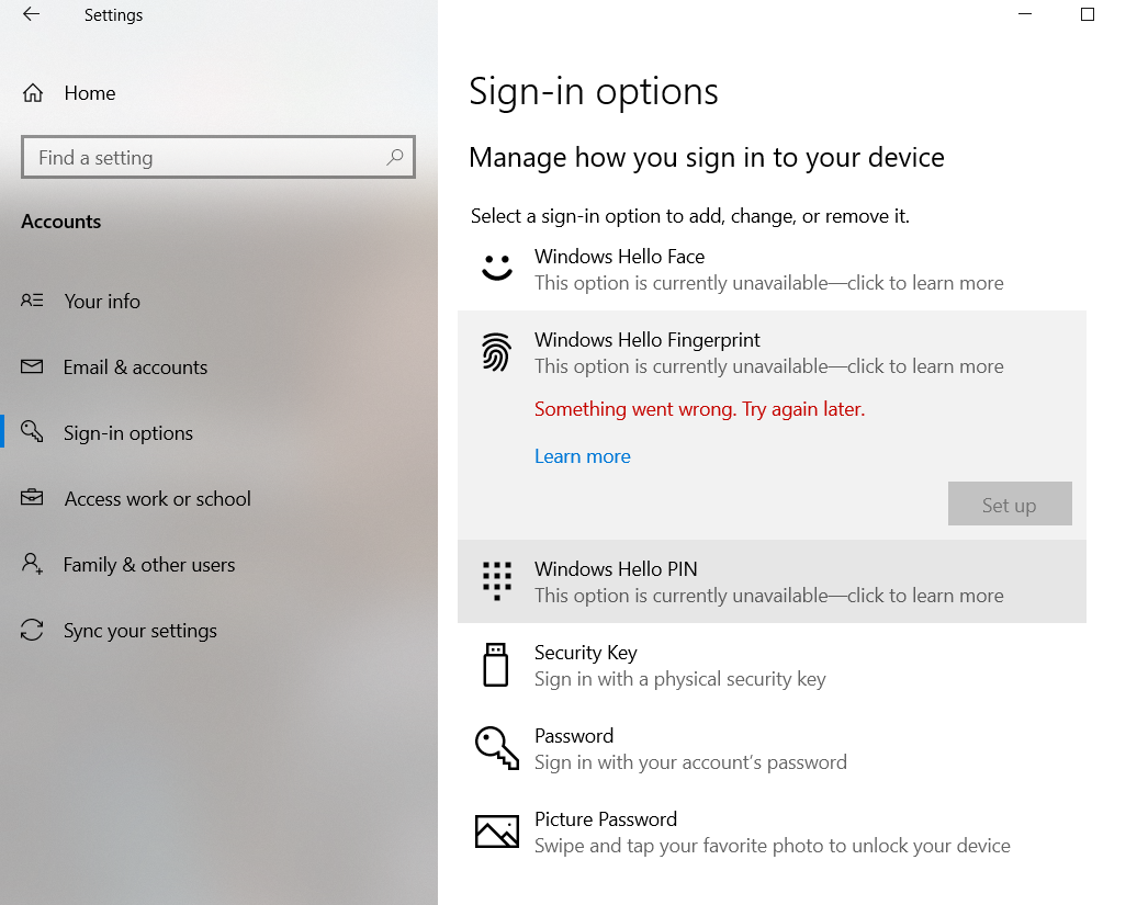 Windows Hello Fingerprint issue - Microsoft Community