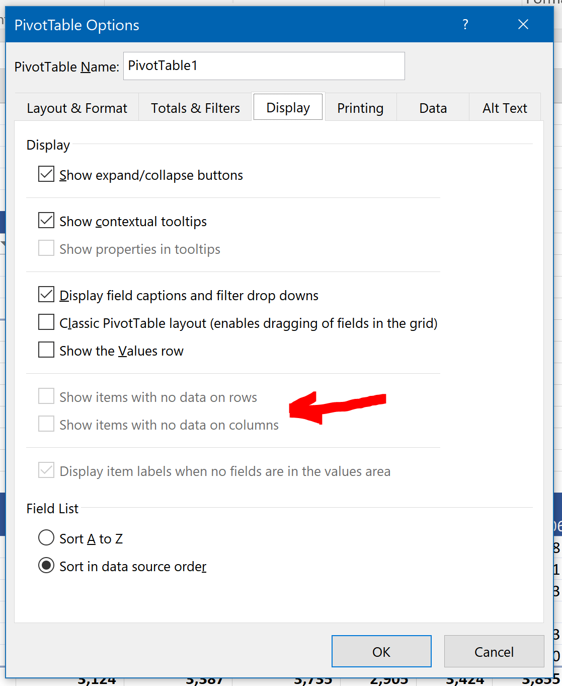 Excel 16 Pivottable Display Items With No Data Is Greyed Microsoft Community