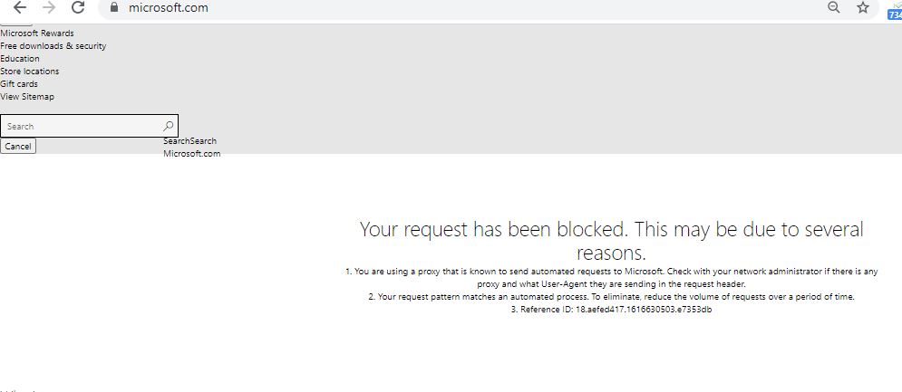 Your Request Is Blocked Error . - Microsoft Community