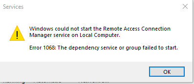 Cannot get Remote Access Connection Manager to start. Microsoft