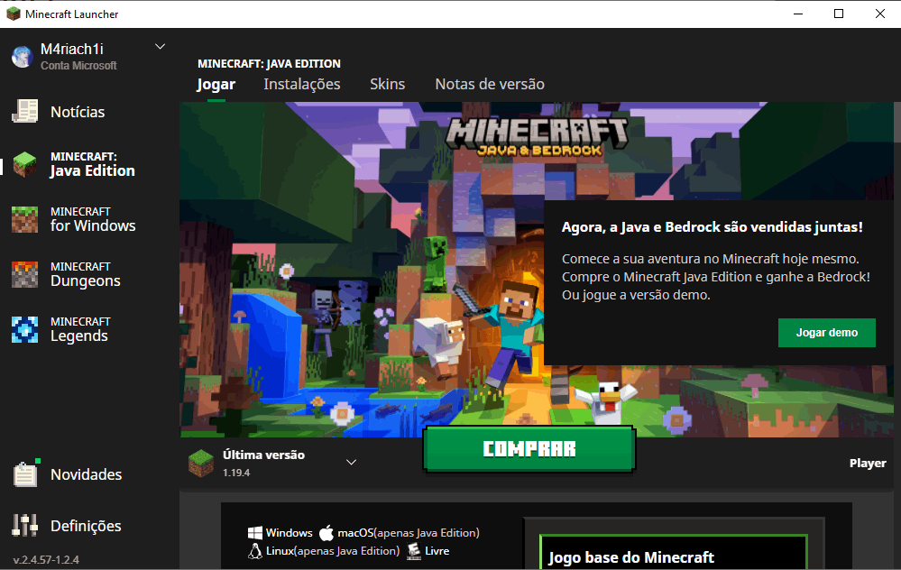 minecraft bedrock não aparece para baixar no meu launcher - Microsoft  Community