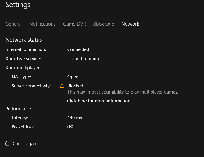 Lil Keuze Wapenstilstand Xbox app say Nat type open but server conectivity blocked and it wont -  Microsoft Community