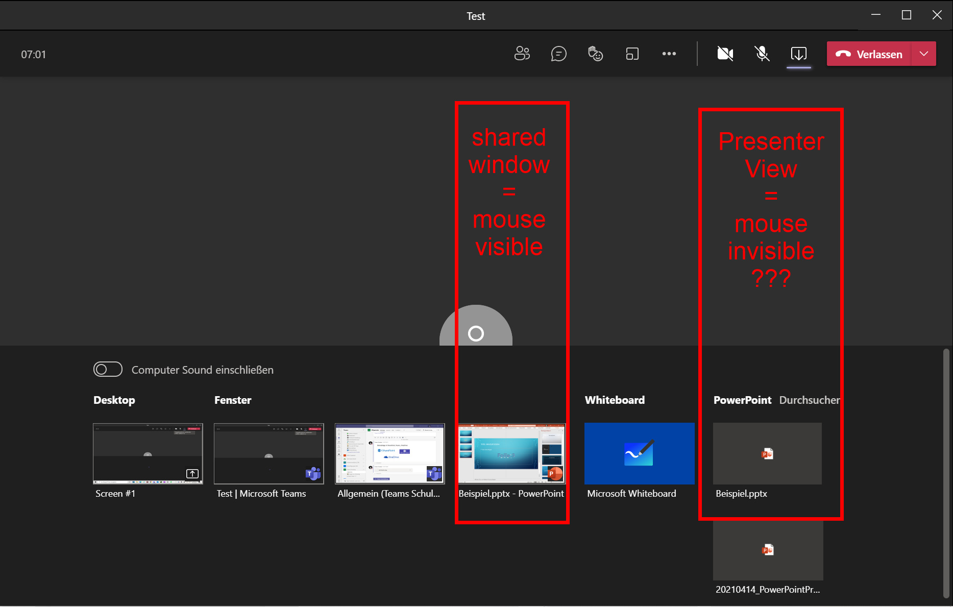 presentation mode mouse cursor