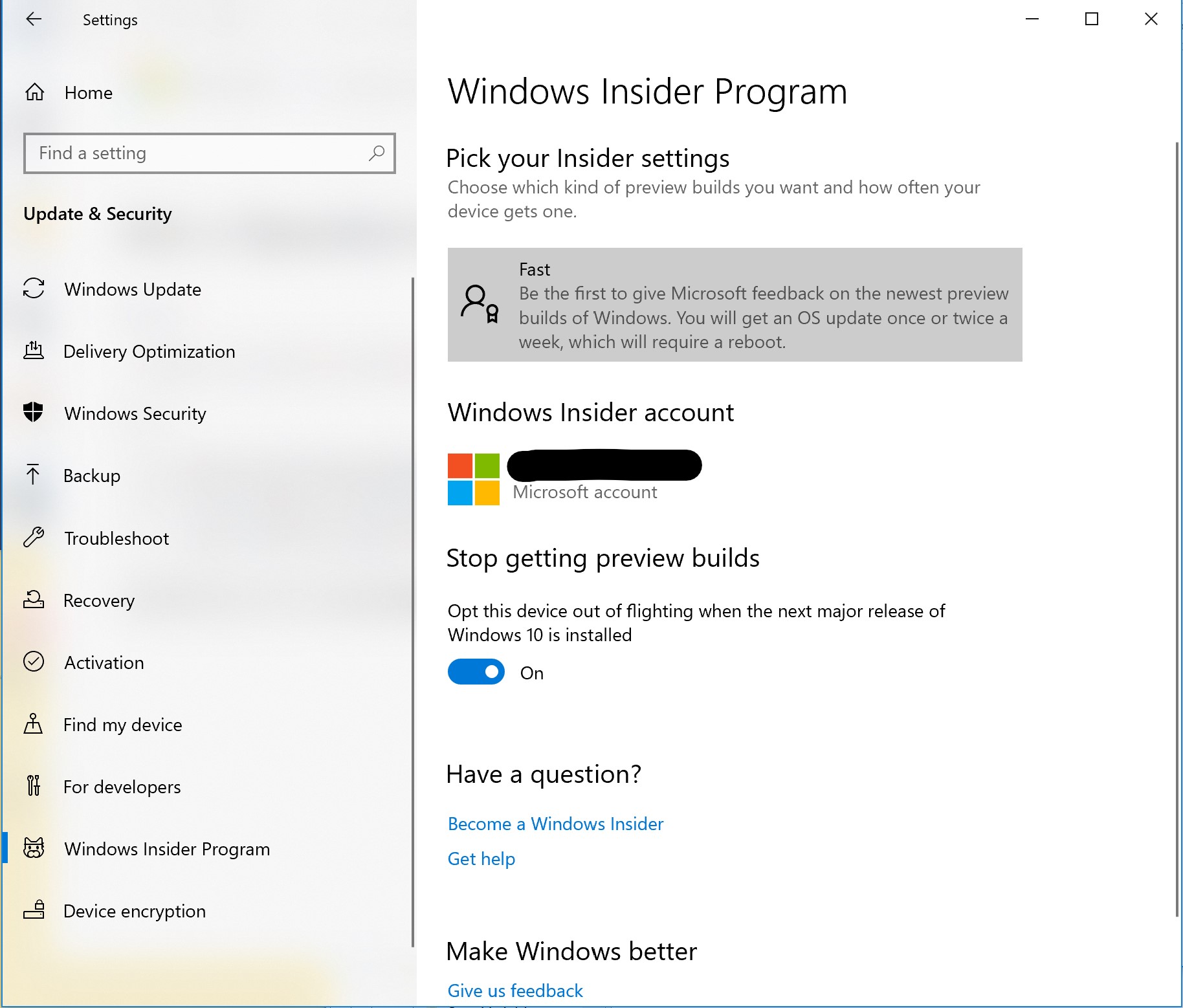 Stop getting preview build button is gone (18362.30, Fast - Microsoft  Community