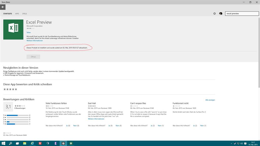 Office App Preview startet nicht