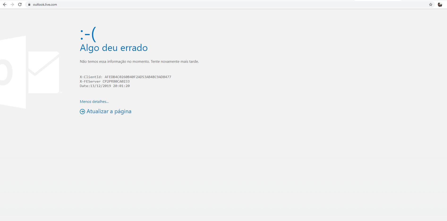Erro ao entrar no outlook microsoft community