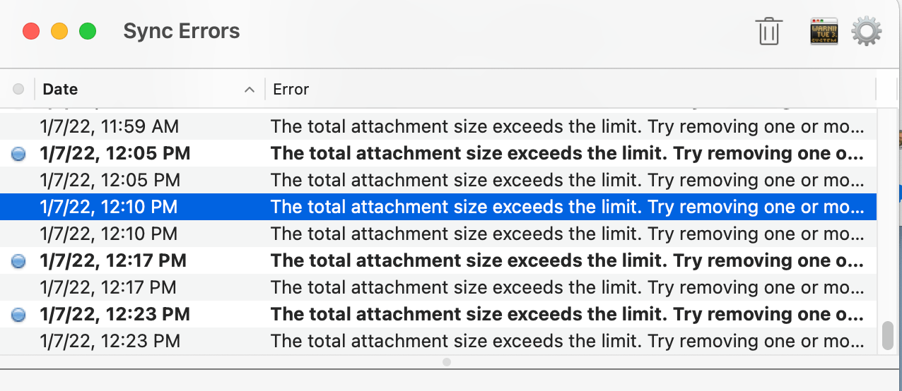 "The total attachment size exceeds the limit." Office 365 Mac