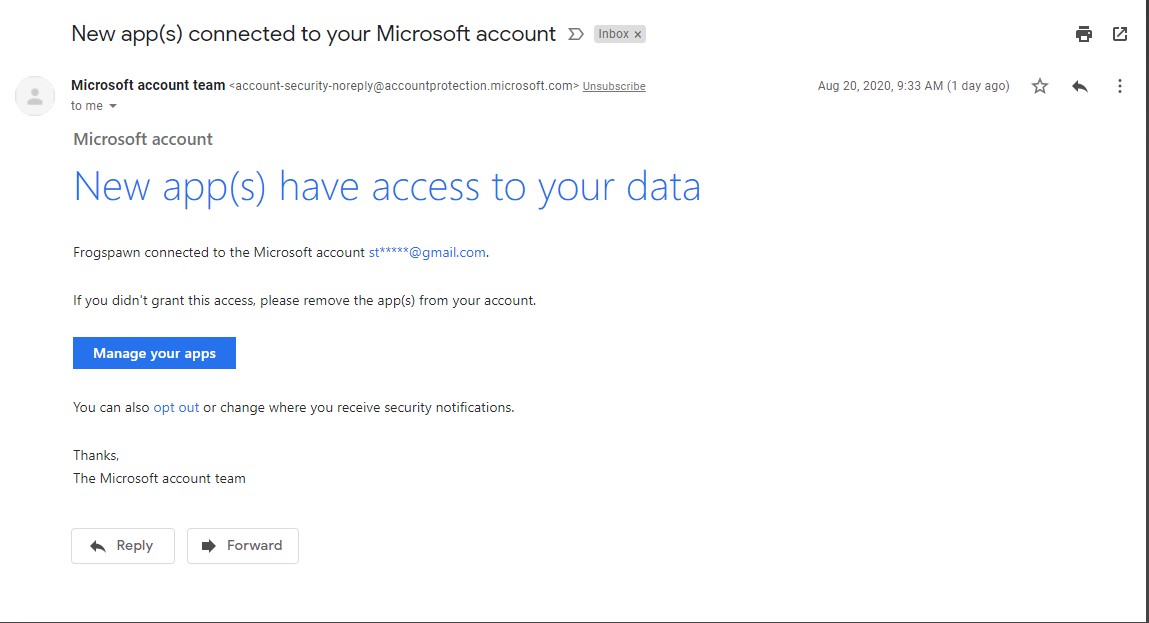 New App(s) Have Access To Your Microsoft Account Email Scam