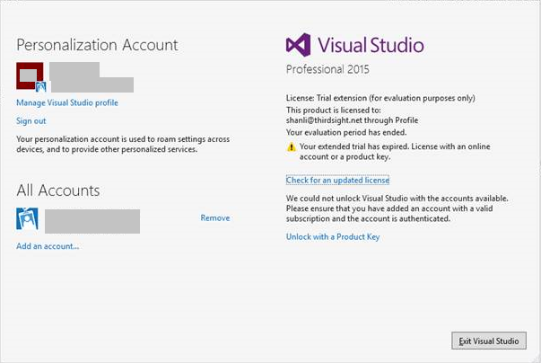 Visual Studio Professional 2015 license