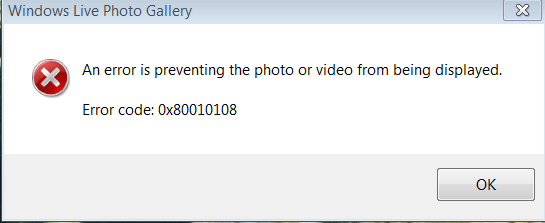 Windows Live Photo Gallery Error When Trying To View Pictures On