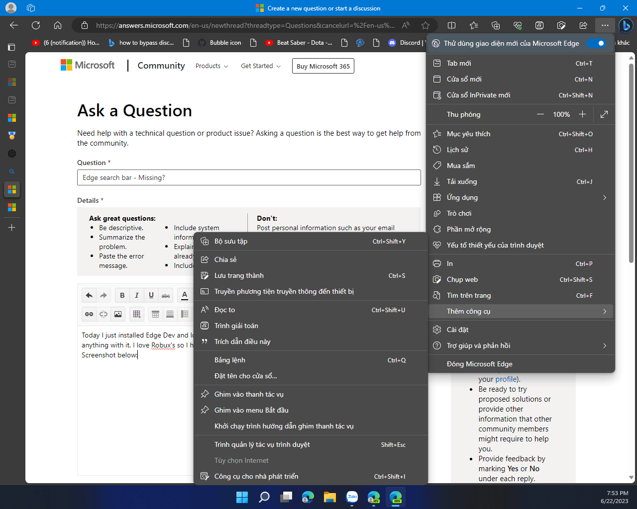 Edge Search Bar - Missing? - Microsoft Community