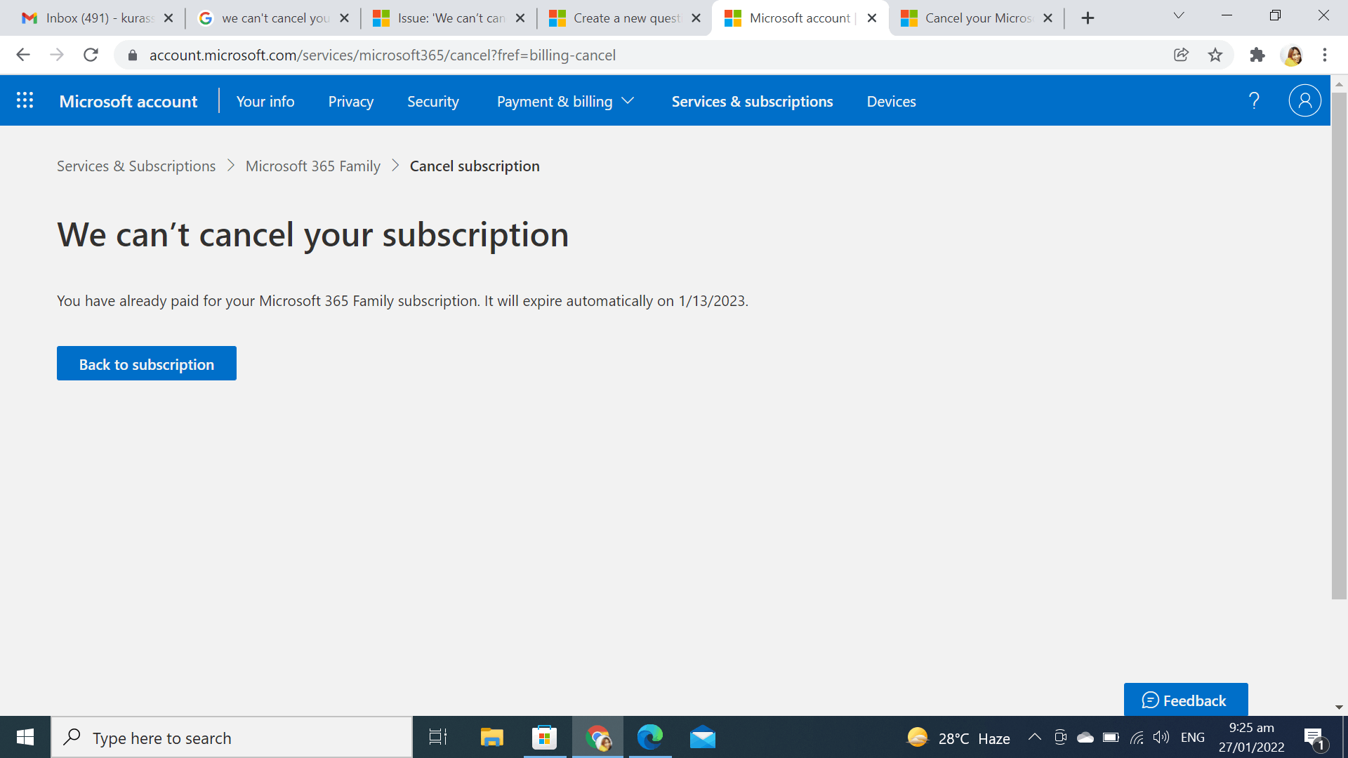 We Can't Cancel Your Subscription - Microsoft Community